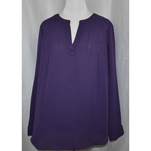 Simply Vera by Vera Wang Long Sleeve Sheer V-Neck Purple Blouse Plus Size 1X - Picture 1 of 7